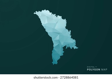 Mapa de Moldavia - Ilustración vectorial de estilo polígono en diseño geométrico de bajo poli verde y azul, silueta mínima limpia para infografía.