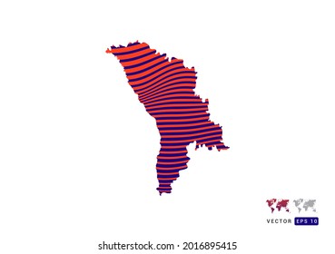 Moldova map red and blue of abstract with dynamic waves vector.