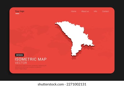 Moldavia mapea el rojo aislado en el fondo oscuro con la ilustración vectorial isométrica del mapa del mundo en 3d.