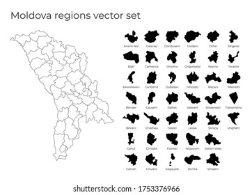 Mapa de Moldavia con formas de regiones. Mapa vectorial en blanco del País con regiones. Fronteras del país para tu infografía. Ilustración vectorial.