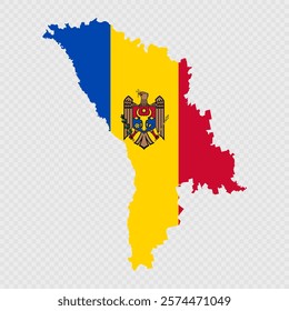 Moldova map silhouette with flag.