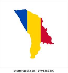 Moldova map silhouette with flag on white background