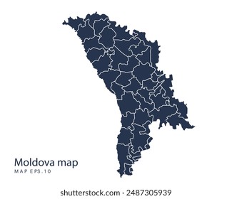 Moldavia mapa Vector, Ilustración vectorial de diseño Abstractas Eps 10. Color azul marino. Alto Detallado sobre fondo blanco.