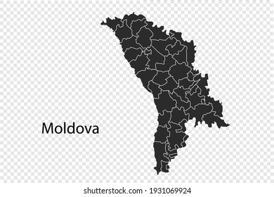 Moldova map vector, black color. isolated on transparent background