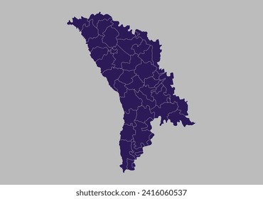 Mapa vectorial de Moldavia, color azul púrpura aislado en fondo gris.