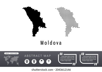 Moldova map vector set halftone dots black.