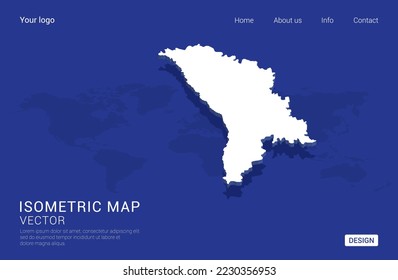Moldova map white on dark blue background 3d isometric vector illustration.