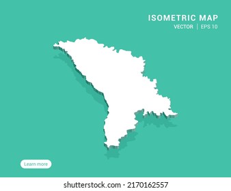 Moldavia mapea blanco sobre fondo verde con 3d ilustración vectorial isométrica.