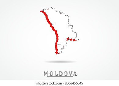 Moldova Map - World Map International vector template with red and outline graphic sketch style isolated on white background - Vector illustration eps 10