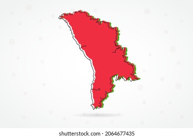 Moldova Map - World Map International vector template with including red, green and black outline sketch isolated on white background - Vector illustration eps 10