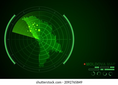 Moldova Map - World Map International vector template with futuristic circle radar style HUD, GUI, UI interface isolated on dark green background - Vector illustration eps 10