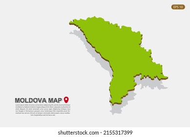 Mapa de Moldavia - Mapa mundial Mapa vectorial internacional con estilo isométrico que incluye sombra, color verde y marrón aislado en fondo blanco para el diseño - Ilustración vectorial eps 10