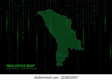 Moldova Map - World Map International vector template with Matrix green binary computer code background including light for design, website, hacker concept - Vector illustration eps 10