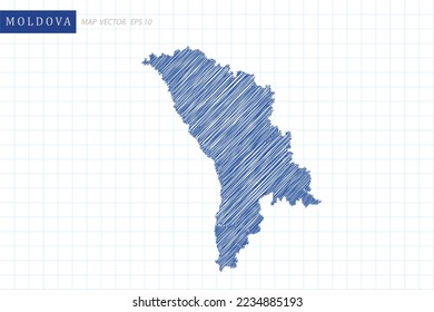 Moldova Map - World Map International vector template with blue outline graphic and pen drawing sketch style isolated on white grid background for design, website - Vector illustration eps 10