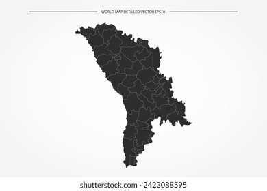 Moldova Map - World Map International vector template with High detailed with black and white outline color isolated on white background - Vector illustration eps 10