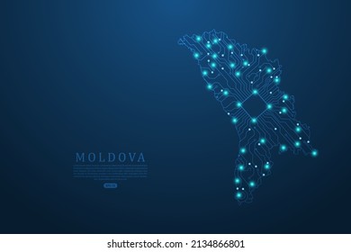 Moldova Map - World map vector template with Abstract futuristic circuit board Illustration or High-tech technology mash line and point scales on dark background - Vector illustration ep 10
