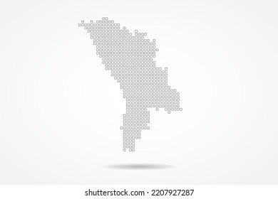Moldova Map - World map vector template with square pixel thin black and outline sketch style isolated on white background for education, infographic, design - Vector illustration eps 10