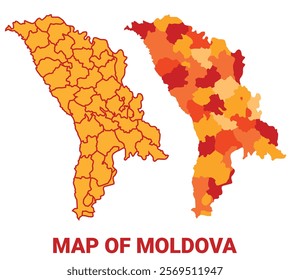 Moldova Map Yellow regions orange political map vector