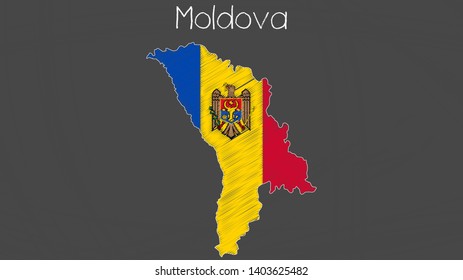 Moldova map-flag chalkboard style vector illustration. 