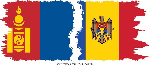 Moldova and Mongolia grunge flags connection, vector