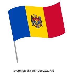 Bandeira nacional da Moldávia flutters com mastro