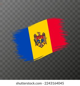 Moldova national flag. Grunge brush stroke. Vector illustration on transparent background.