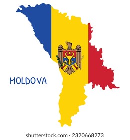 Moldova National Flag Shaped as Country Map