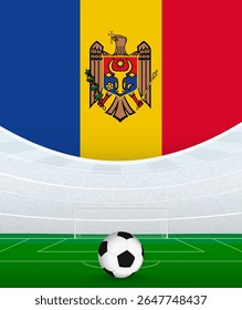 Moldova National Football Theme, Stadium and Soccer Ball. Soccer Match Concept in Moldova. Ideal for use in sports event promotions, football themed designs, and tournament advertisements.