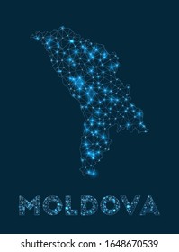 Moldova network map. Abstract geometric map of the country. Internet connections and telecommunication design. Powerful vector illustration.