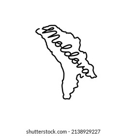 Moldova outline map with the handwritten country name. Continuous line drawing of patriotic home sign. A love for a small homeland. T-shirt print idea. Vector illustration.
