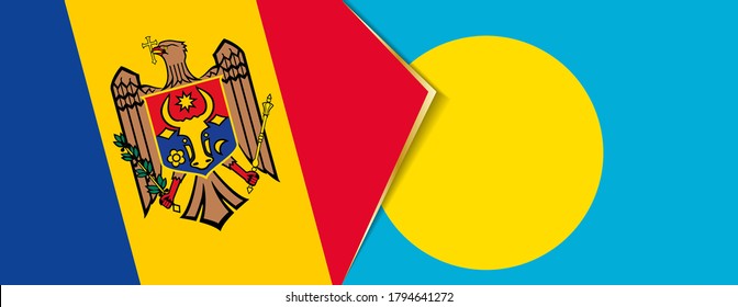 Moldova and Palau flags, two vector flags symbol of relationship or confrontation.