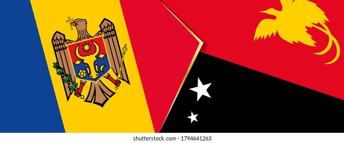 Moldova and Papua New Guinea flags, two vector flags symbol of relationship or confrontation.
