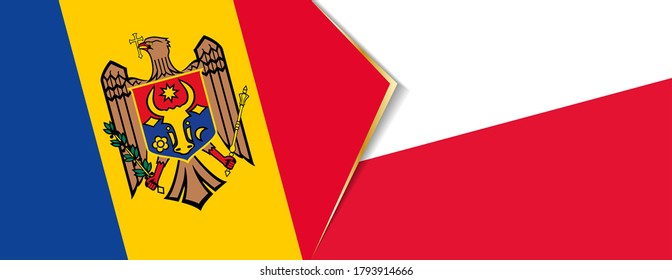 Moldau und Polen Flaggen, zwei Vektorflaggen Symbol für Beziehung oder Konfrontation.