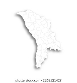 Moldova political map of administrative divisions - districts, municipalities and two autonomous territorial units - Gaugazia and Left Bank of the Dniester. Flat white blank map with thin black