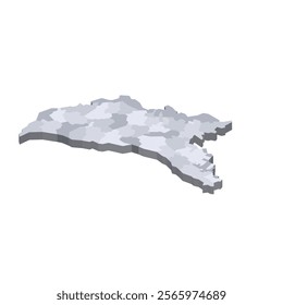 Moldova political map of administrative divisions - districts, municipalities and two autonomous territorial units - Gaugazia and Left Bank of the Dniester. 3D isometric blank vector map in shades of