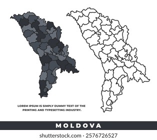 Moldova political regions black color outline map set
