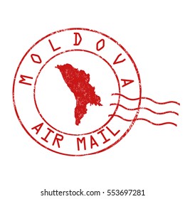 Moldova  post office, air mail, grunge rubber stamp on white background, vector illustration