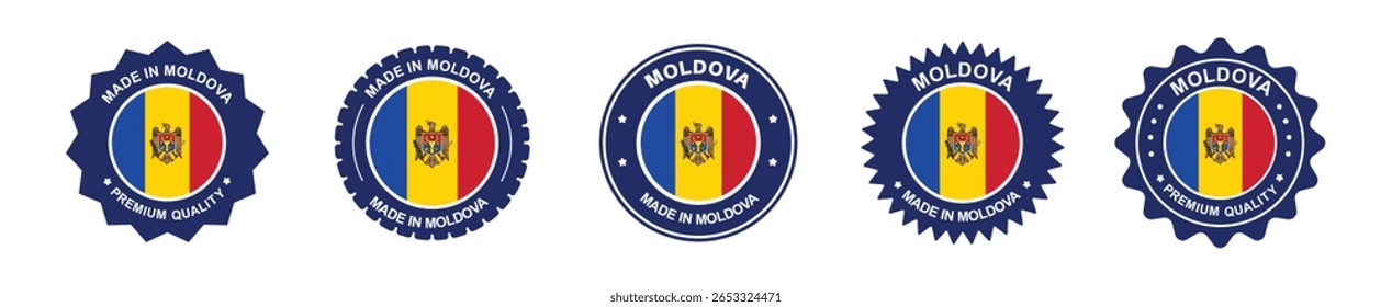 moldova product label set. moldova flag, premium made in moldova . Labels, seals, stamps, flags, icons