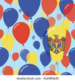 Moldova, Republic of National Day Flat Seamless Pattern. Flying Celebration Balloons in Colors of Moldovan Flag. Moldova, Republic of Patriotic Background with Celebration Balloons.