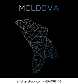 Moldova, Republic of network map. Abstract polygonal Moldova, Republic of network map design. Map of Moldova, Republic of network connections. Vector illustration.