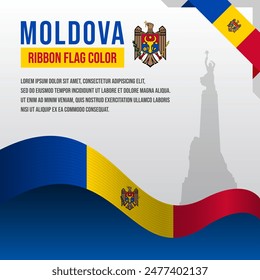 Moldova ribbon flag with Monument to the Heroes silhouette and decoration