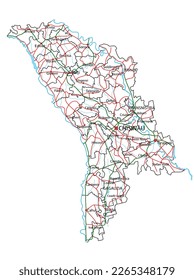 Carretera y mapa de carreteras de Moldavia. Ilustración vectorial.