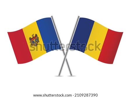 Moldova and Romania flags. Moldovan and Romanian flags isolated on white background. Vector illustration.