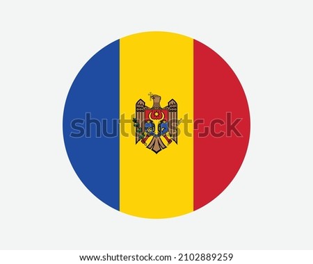 Moldova Round Country Flag. Moldovan Circle National Flag. Republic of Moldova Circular Shape Button Banner. EPS Vector Illustration.