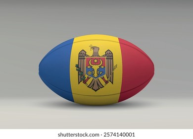 Moldova rugby ball featuring the national flag design on a gray background