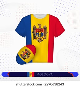 Moldova rugby jersey with rugby ball of Moldova on abstract sport background. Jersey design.