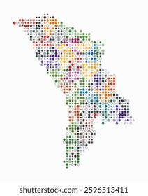 Moldova, shape of the country build of colored cells. Digital style map of the Moldova on white background. Small size circle blocks. Amazing vector illustration.