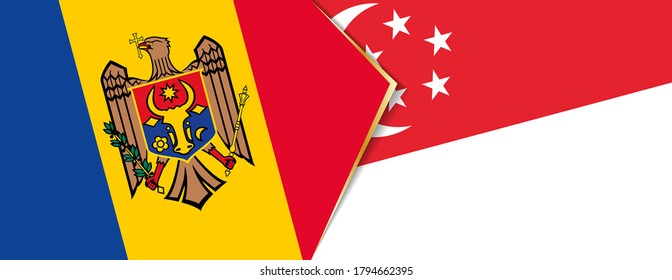 Moldova and Singapore flags, two vector flags symbol of relationship or confrontation.