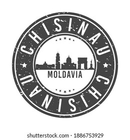Chișinău, sello de la línea aérea de Moldavia. Diseño de la ciudad del icono de marca postal redonda. Selal Vector Landmark Travel Badge.