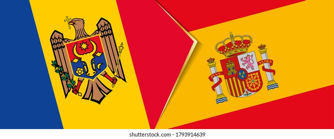 Moldau und Spanien Flaggen, zwei Vektorflaggen Symbol für Beziehung oder Konfrontation.